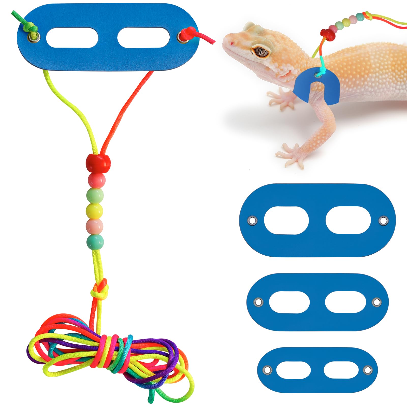 Bearded Dragon Leash & Harness 3 Size, Adjustable Leather Lizard Reptiles Harness Leash for Guinea Pig,Chameleon and Other Small Animals-Blue