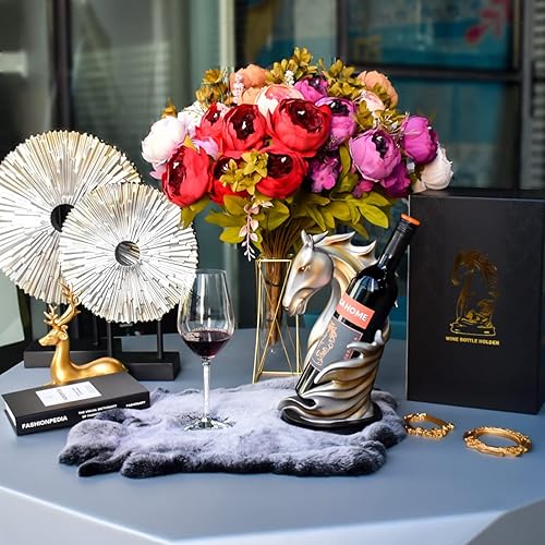 Miniatura 5 de YINGAVERSAI Soporte para botellas de vino, estatua de caballo de mesa para el hogar, cocina, bodega, organizador de almacenamiento decorativo,