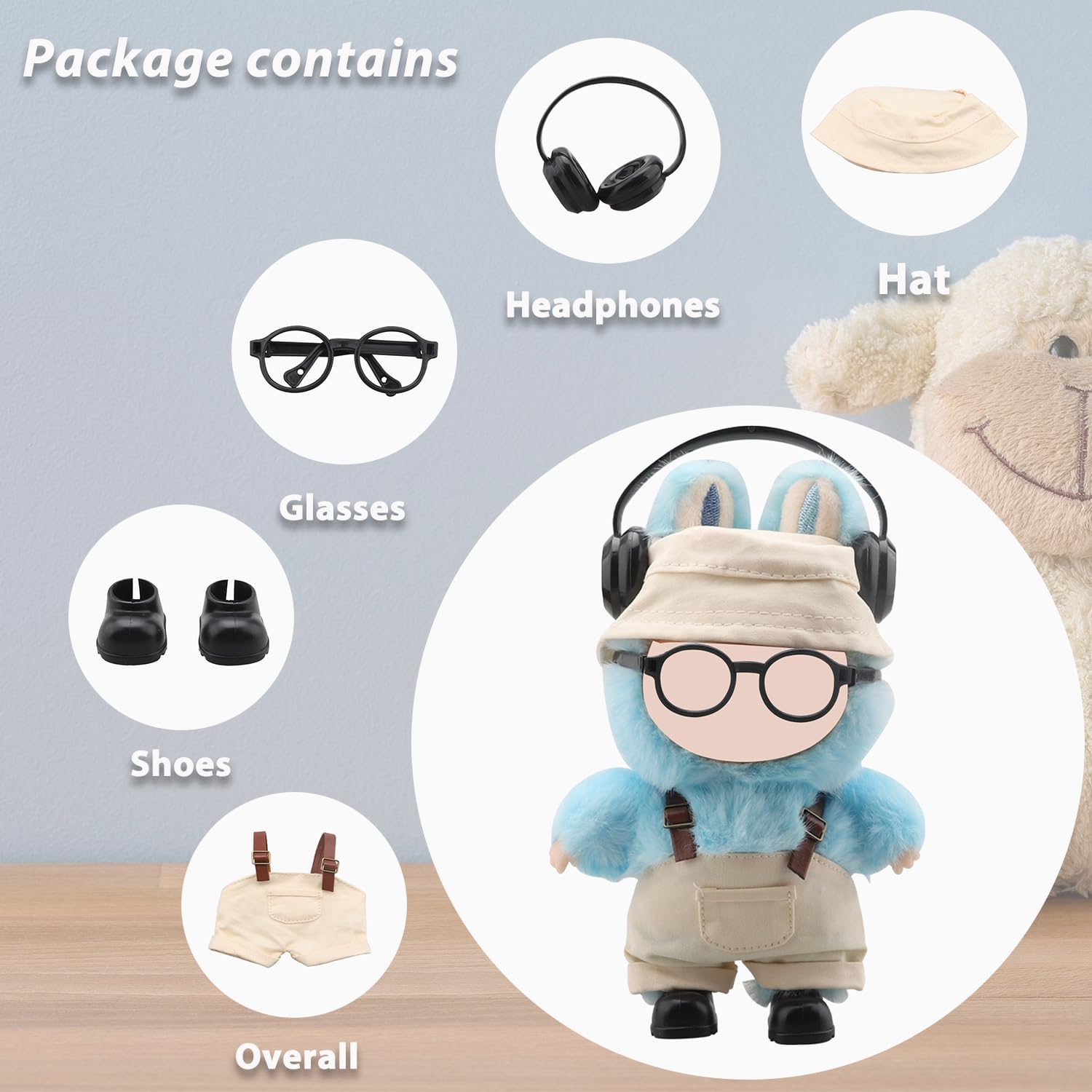 Doll Clothers for Labubu Doll Outfits Set for 17cm Labubu, Pop Style Costumes Accessories for Labubu Dolls Figures (Beige - Image 2