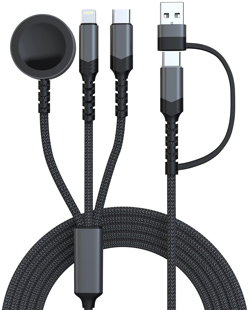 Callstel cable carga universal: Juego de 4 6en1-Cable de carga Octopus, para Apple Watch y iPhone, Entrada: conector USB-C con adaptador a USB-A (cargadores inducción apple watch)
