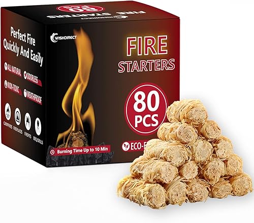 WishDirect Arrancadores de fuego para fogatas 80 unidades Fácil y rápido fuego de carbón para chimenea Kamado Joe Big Green Egg Wood Log Stick