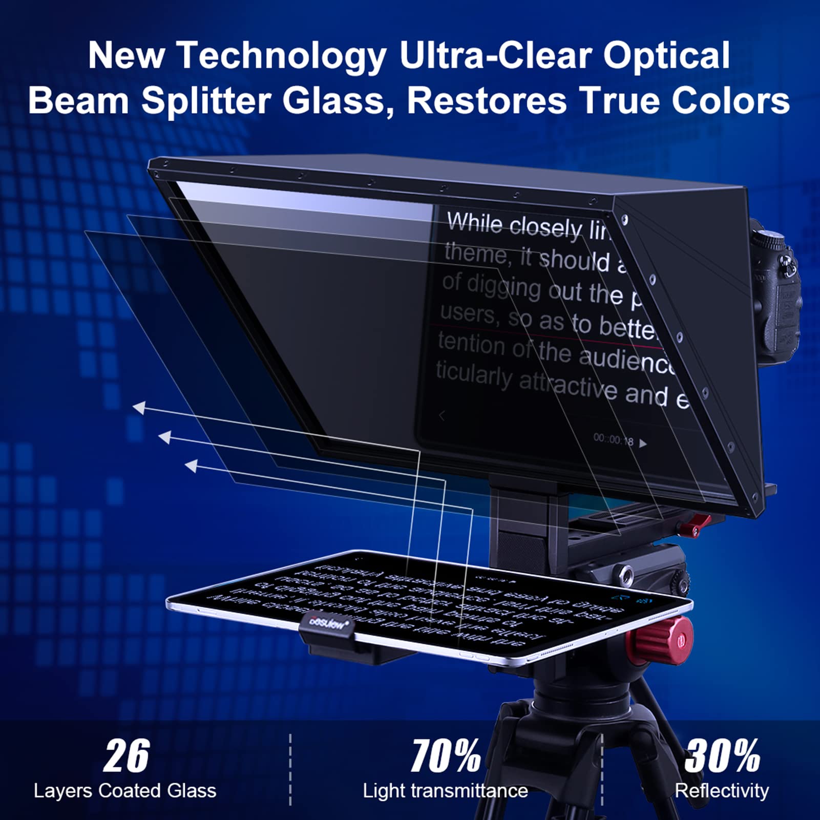 Jemora TP170 Tragbarer Teleprompter Prompter Smartphone/Tablet/DSLR-Kamera Universal mit Fernbedienung Tragetasche für Interview Bühne Rede Live Streaming Online Video Vlog