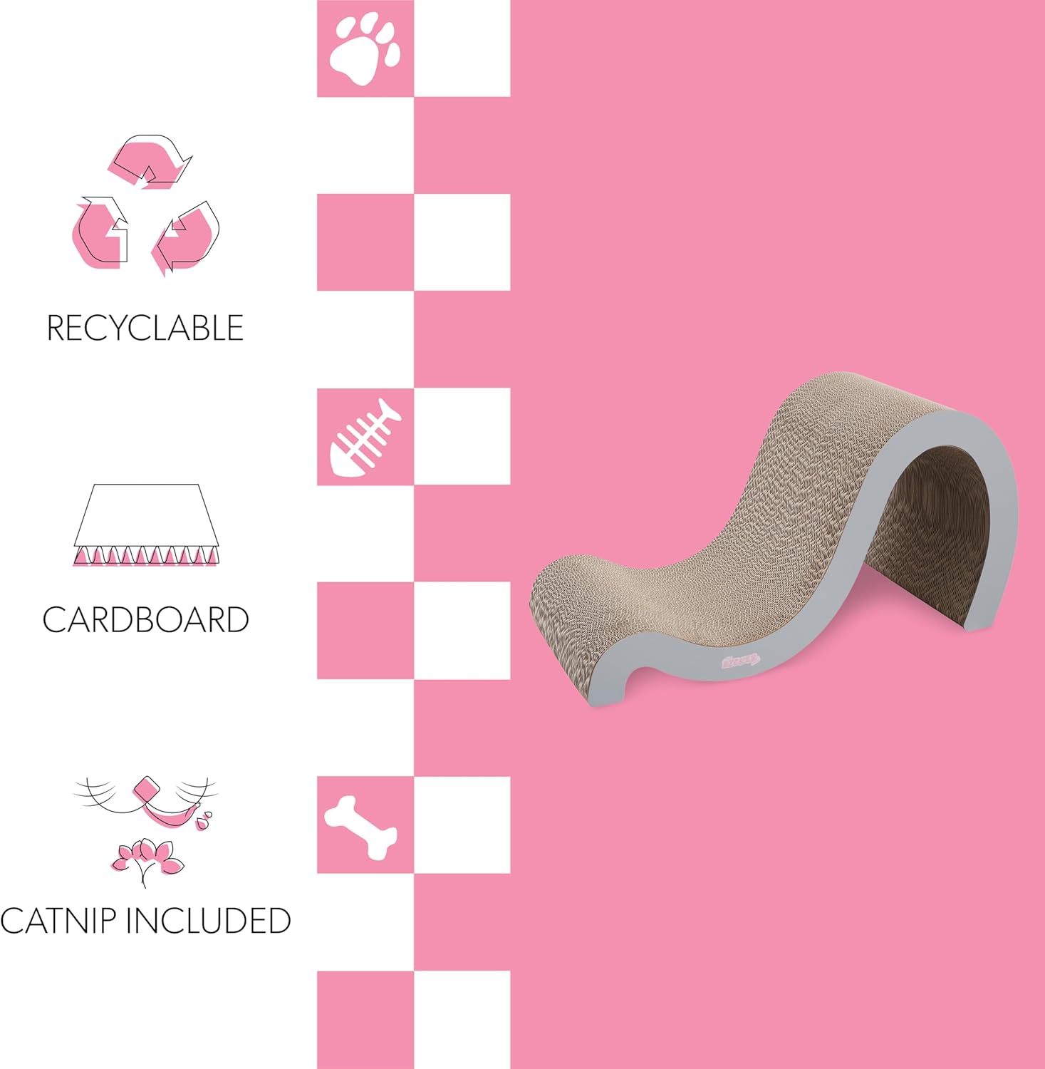 CSR1013E Kona 27" Modern Cardboard Double-Sided Wave Cat Scratcher with Catnip, Fog