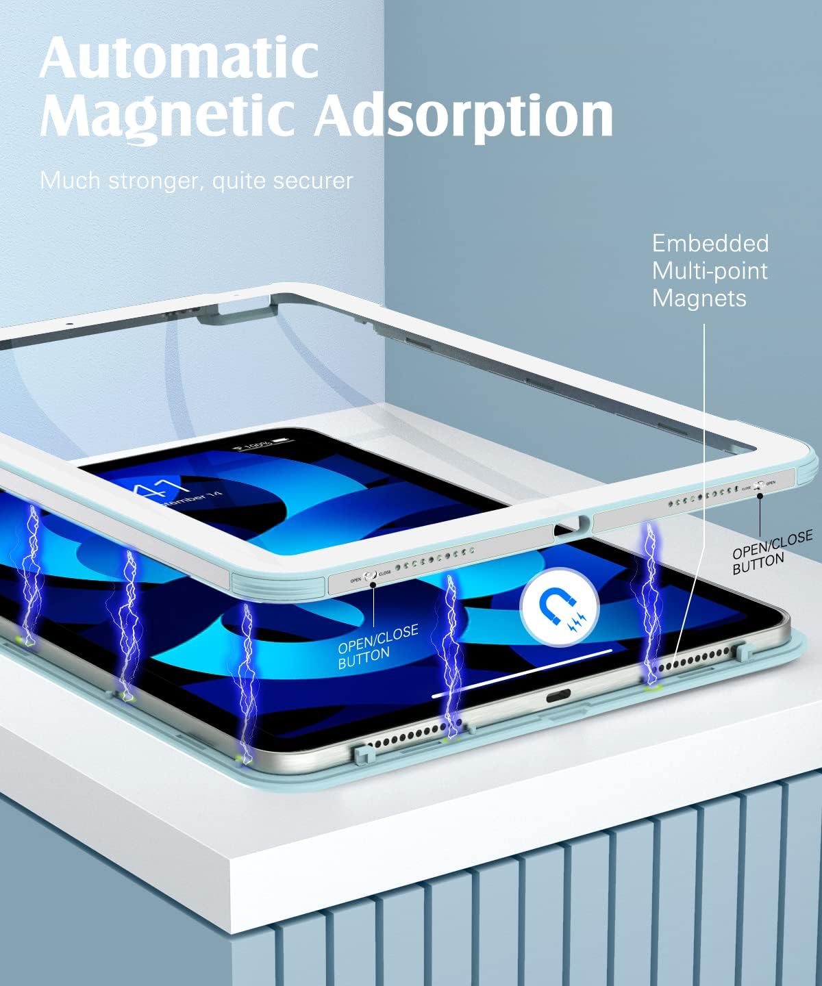 Uр Tо 60% оƒƒ MoKo Case Fit iPad Air 5th Generation/4th Generation 10.9 2022/2020, [Built-in Screen Protector] Full Body Shockproof Cover, Magnetic Case with Foldable Kickstand, Support 2nd Pencil Charging,Sky Blue