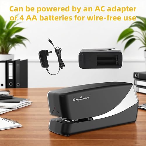 Vista 11 de Engrapadora eléctrica, automática, incluye 2000 grapas y 1 removedor de grapas, resistente puede almacenar 210 grapas, grapadora alimentada por CA