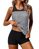 Tankini Swimsuits for Women with Shorts Athletic Two Piece Bathing Suits Racerback Tank Tops Swimwear