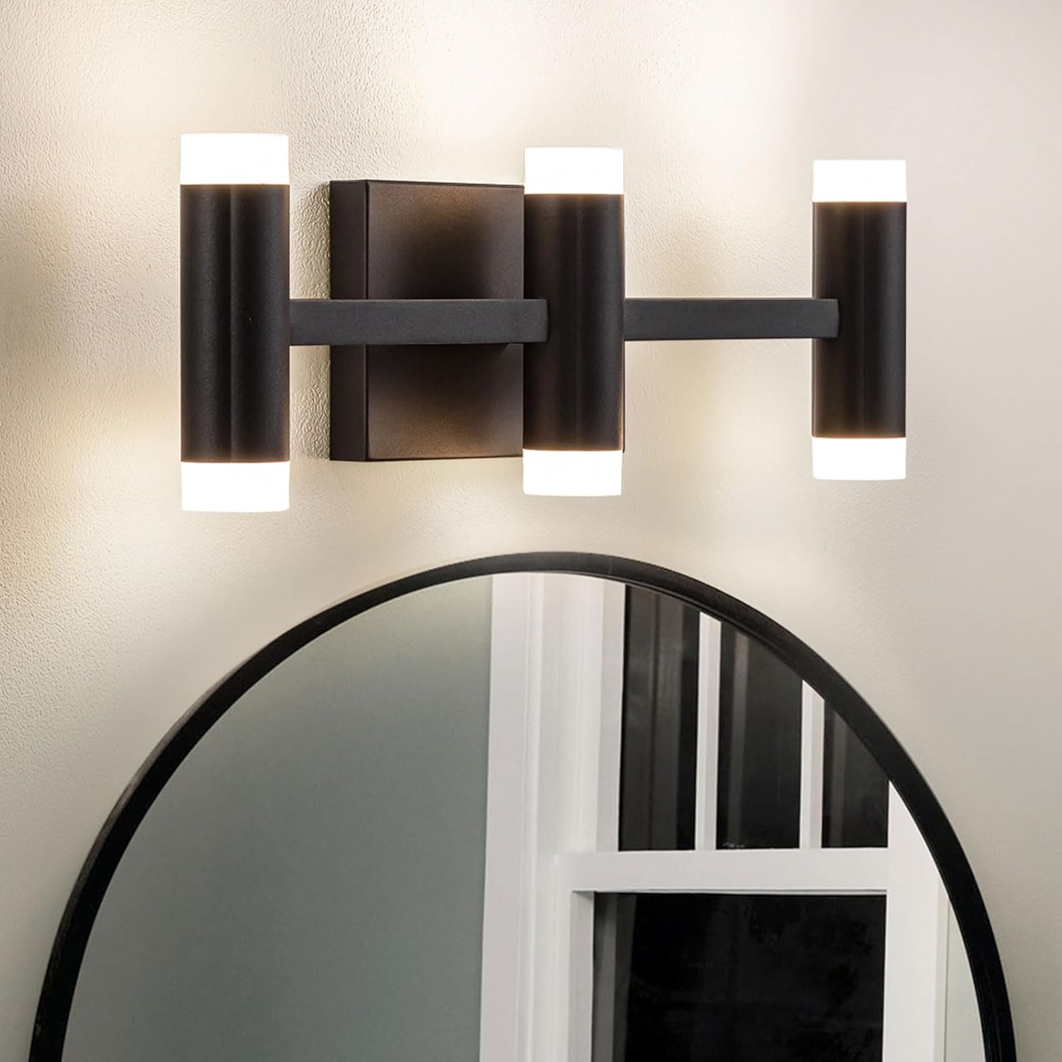 Linour Modern Bathroom Light Fixtures 3Lights Dimmable LED Black