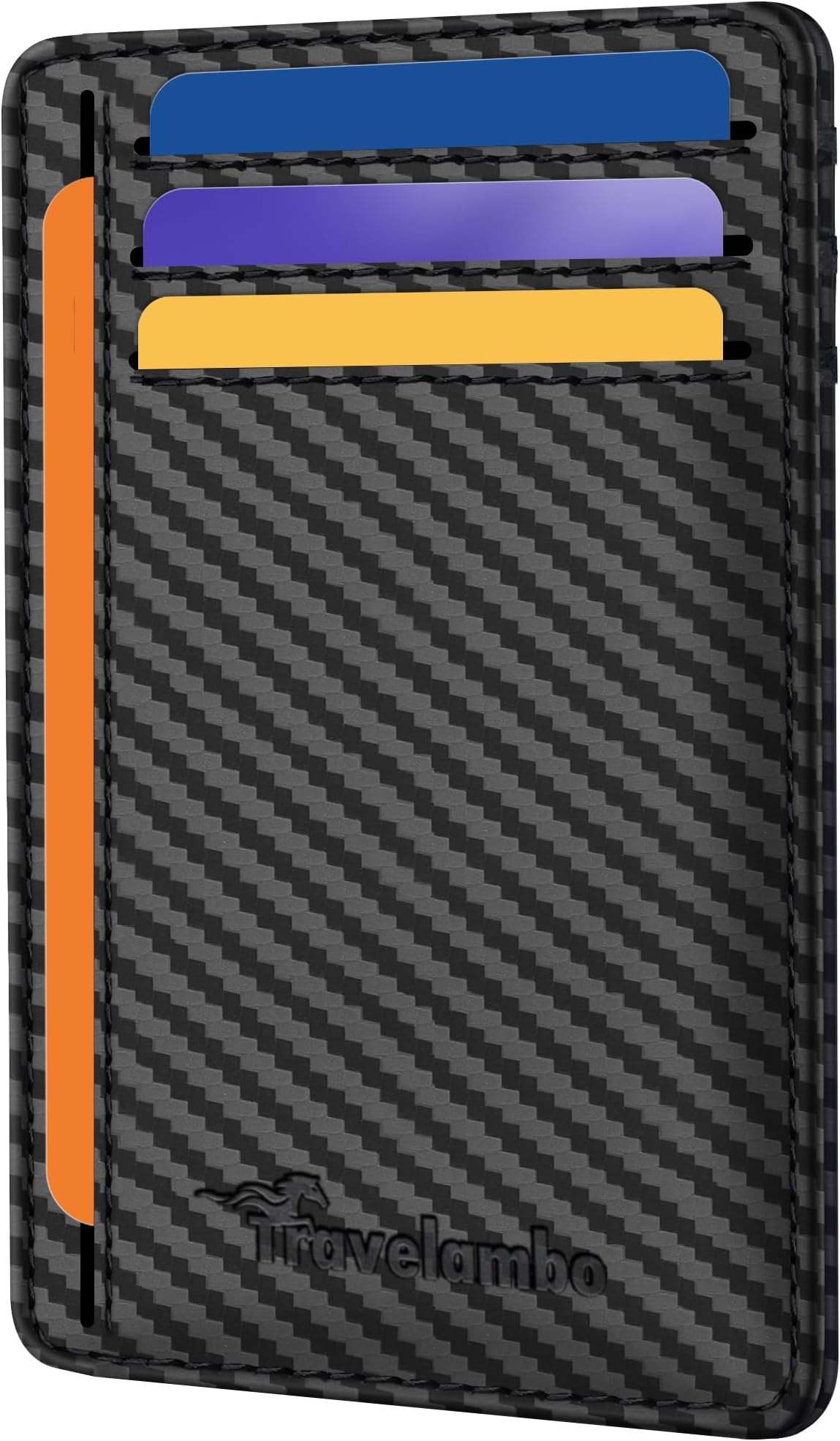 Front Pocket Minimalist Leather Slim Wallet RFID Blocking Medium Size(01 carbon fiber texture black)
