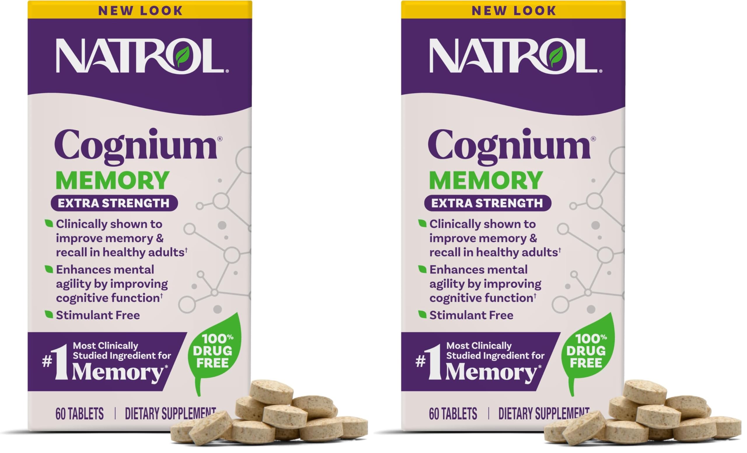 Natrol Cognium Memory Extra Strength, Brain Health Supplements for Adults, Brain Memory Supplements, Enhances Mental Agility in Healthy Adults, 60 Tablets, Up to a 30 Day Supply, (Pack of 2) 60 Count (Pack of 2)