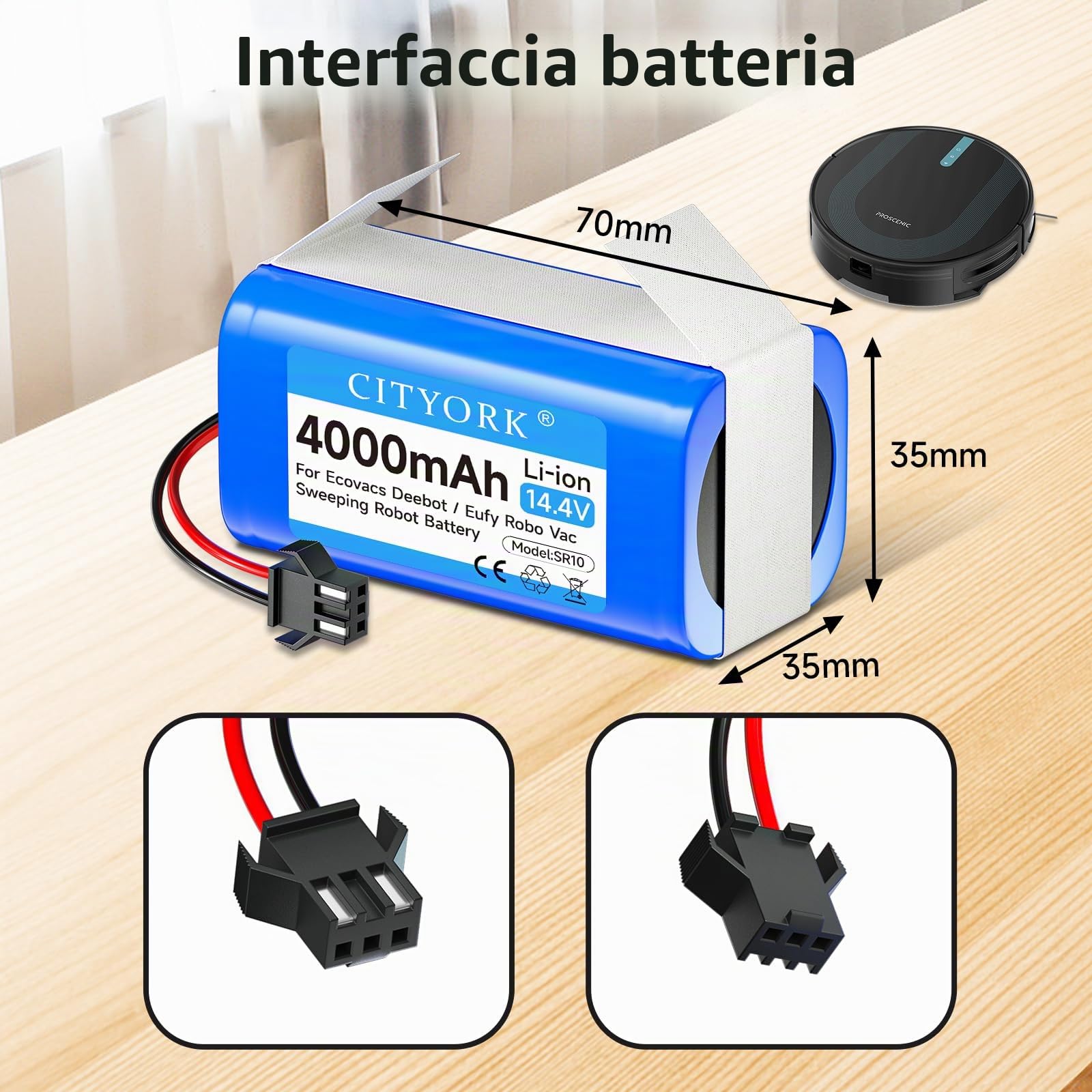 CITYORK 4000mAh Batteria per Proscenic 850T 850P, per Honiture G20, per Lubluelu SL61/SL60D, per Ultenic D5/D5s Pro, per Venga 3000 3001, per Lefant T700, per Tikom G8000, per Bagotte BG600 BG750 Max