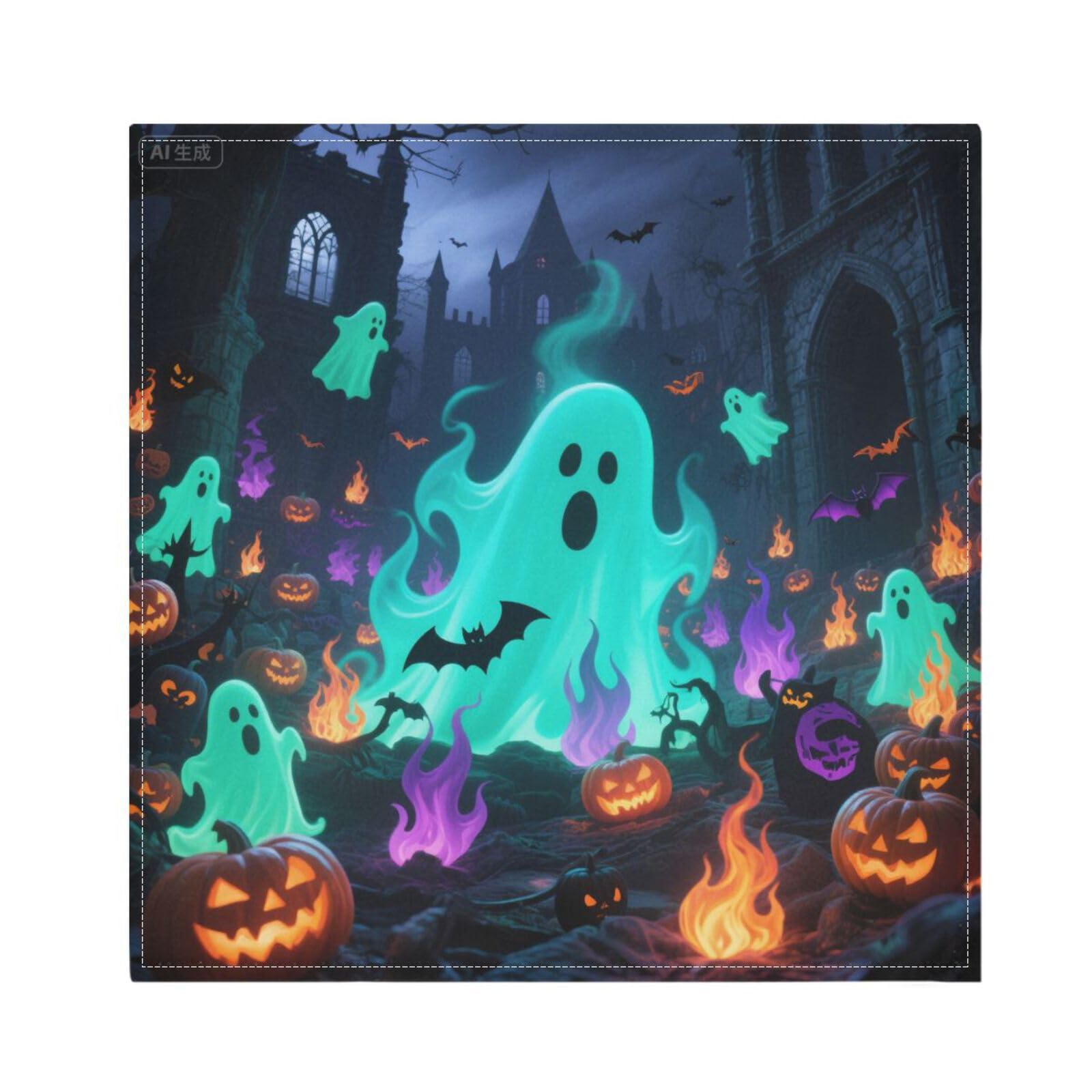 Serviettes de table Halloween tissu grand format 50,8 cm feu vert