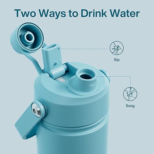 Miniatura 1109 de ENCOOL Botella de agua aislada con popote, de acero inoxidable, a prueba de fugas, sin BPA, al vacío de doble pared que se mantiene fría durante 24