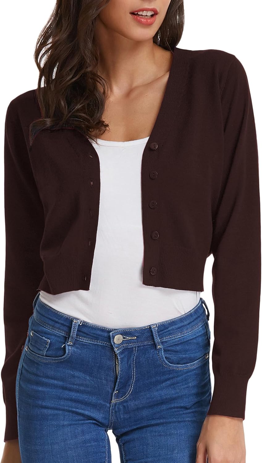 GRACE KARIN Long Sleeve Cropped Cardigan Sweaters for Women Lightweight Button Down V-Neck Open Front Bolero Shrug Jacket