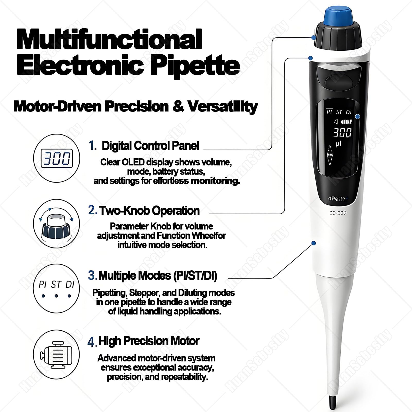 Controlador Pipeta Eléctrica Monocanal,Micropipeta Ajustable Alta Precisión,Autocalibración Automática,Herramienta Multiusos para Laboratorios,Uso Escolar Y Doméstico 100to1000ul