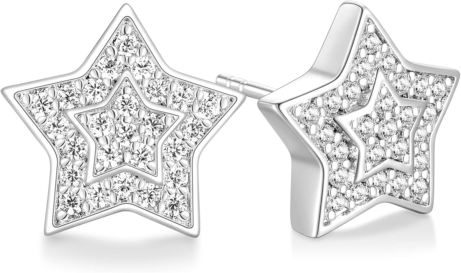 TRUMIUM Stud Earrings for Men Women Big Star Earrings Cubic Zirconia Hip Hop Rapper Singer Screw Back Hypoallergenic