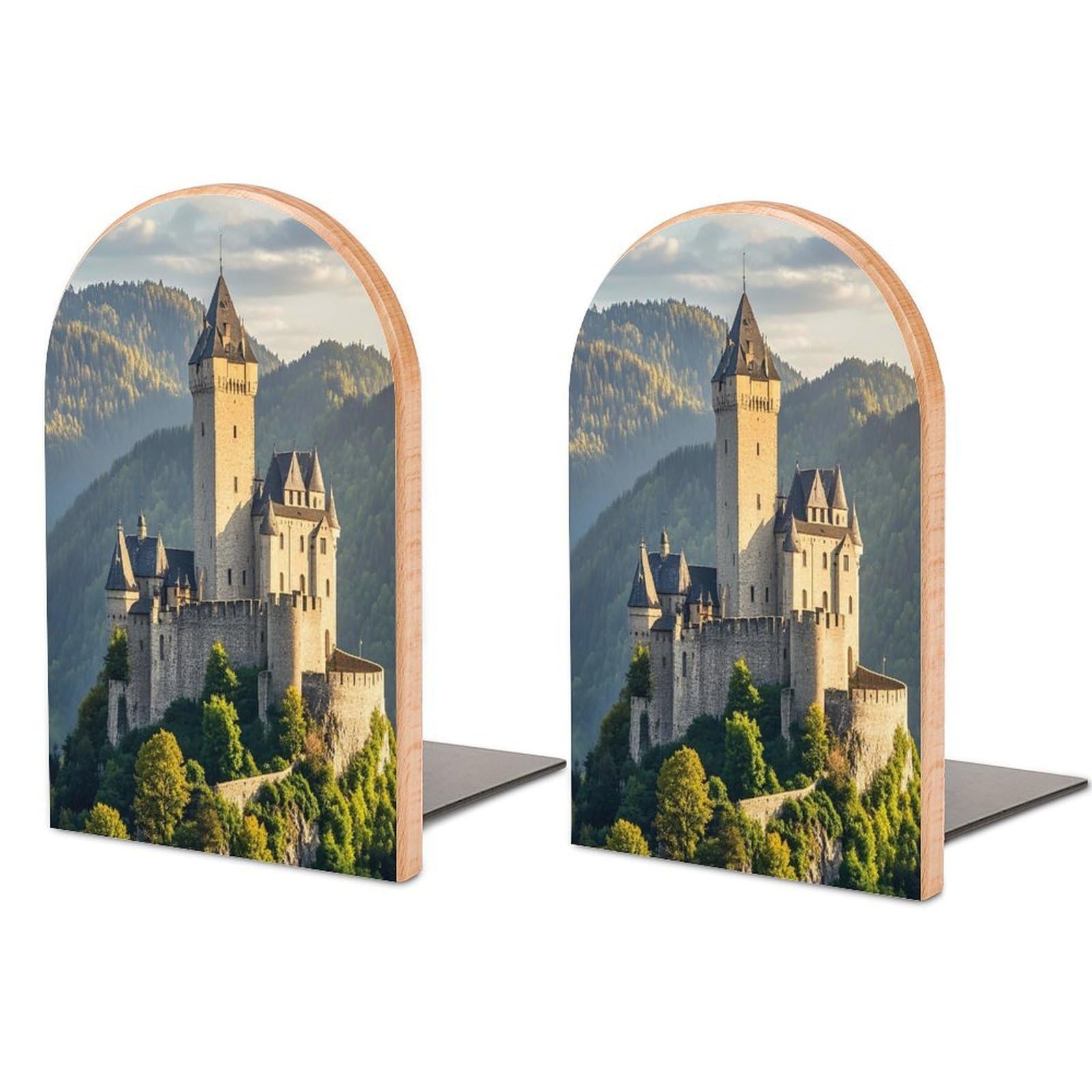 Hohenschwangau Bookend for Shelves Unique Book End Sturdy Books Holder Heavy Duty Wooden Bookends Support Non-Slip Book Organizers Decorative Modern Bookend Holder for Home