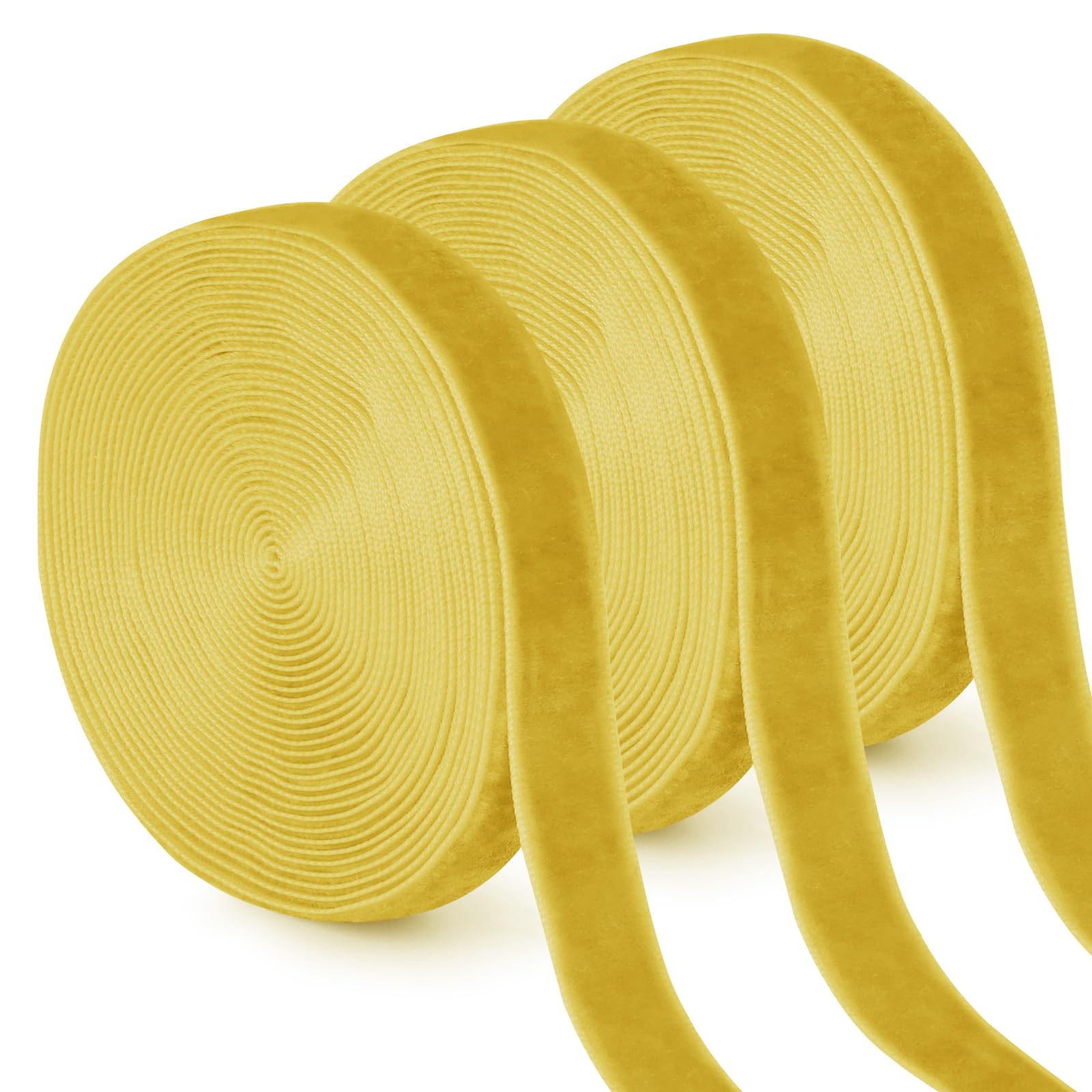 Uiopa 3 Rolls Yellow Velvet Ribbon 10mm x 4.5m Single-Sided Velvet Vintage Gift Ribbon Fabric Trim for Gift Wrapping, Wreaths, Flower Bouquets, Home Decor, DIY Crafts