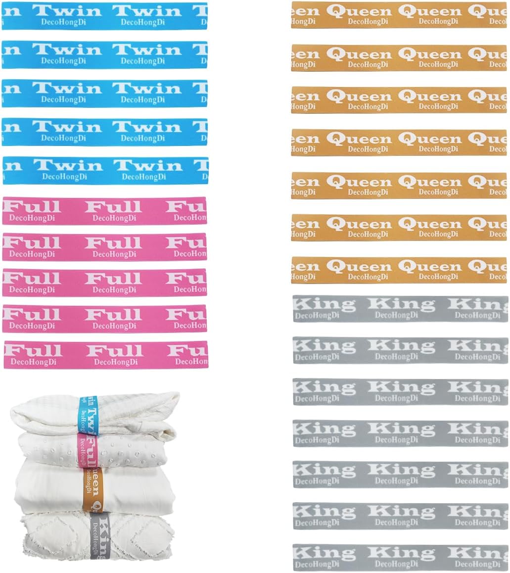24 Packs Bed Sheet Organizer and Storage Size Label Bands, Elastic Sheet Folder Keeps for Linen Closet Organizing Multicolored Jacqaurd Bedding Straps for Sheet Label Bands-7K, 7Q, 5F, 5T 24 Packs Bed Sheet Organizer and Storage Size Label Bands, Elastic Sheet Folder Keeps for Linen Closet Organizing Multicolored Jacqaurd Bedding Straps for Sheet Label Bands-7K, 7Q, 5F, 5T