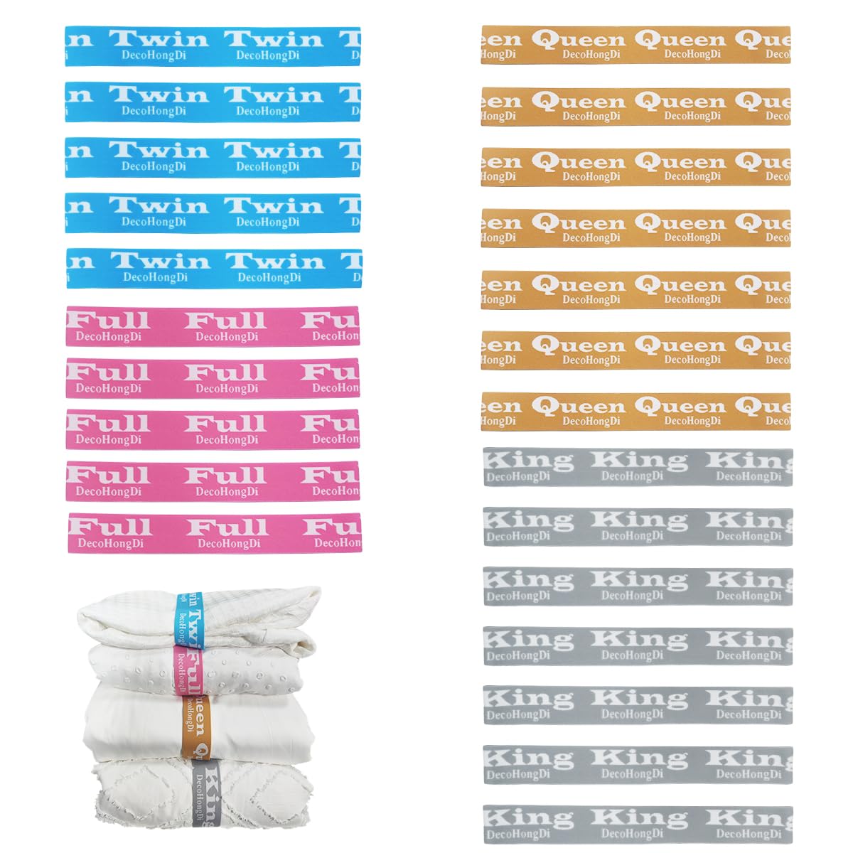 24 Packs Bed Sheet Organizer and Storage Size Label Bands, Elastic Sheet Folder Keeps for Linen Closet Organizing Multicolored Jacqaurd Bedding Straps for Sheet Label Bands-7K, 7Q, 5F, 5T