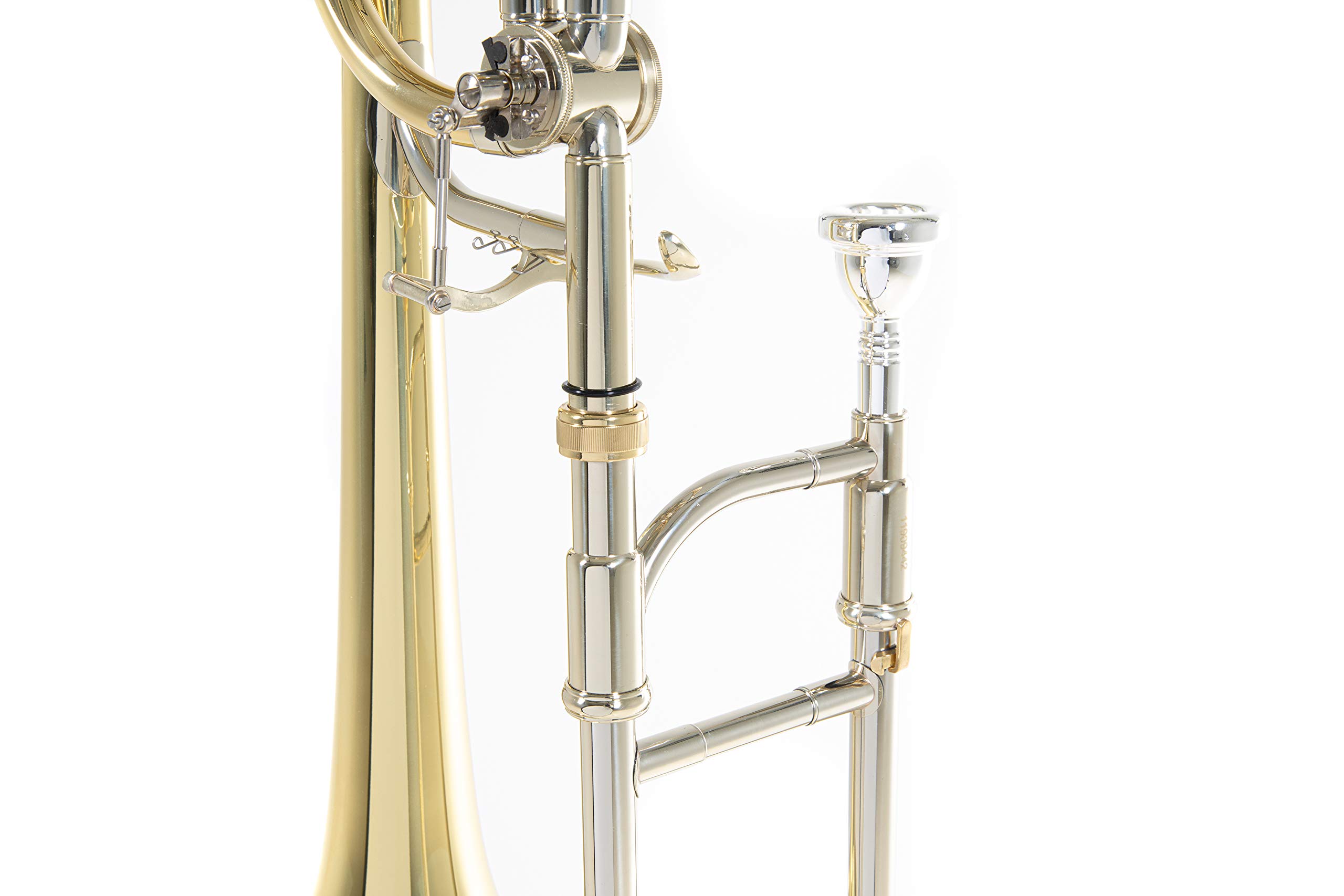 Roy Benson Trombón tenor en Sib/F TT-242F (válvula de cuarto, campana de latón de 8,5", calibre de 13,89 mm, láminas de alpaca, diseño ergonómico, en un práctico estuche)