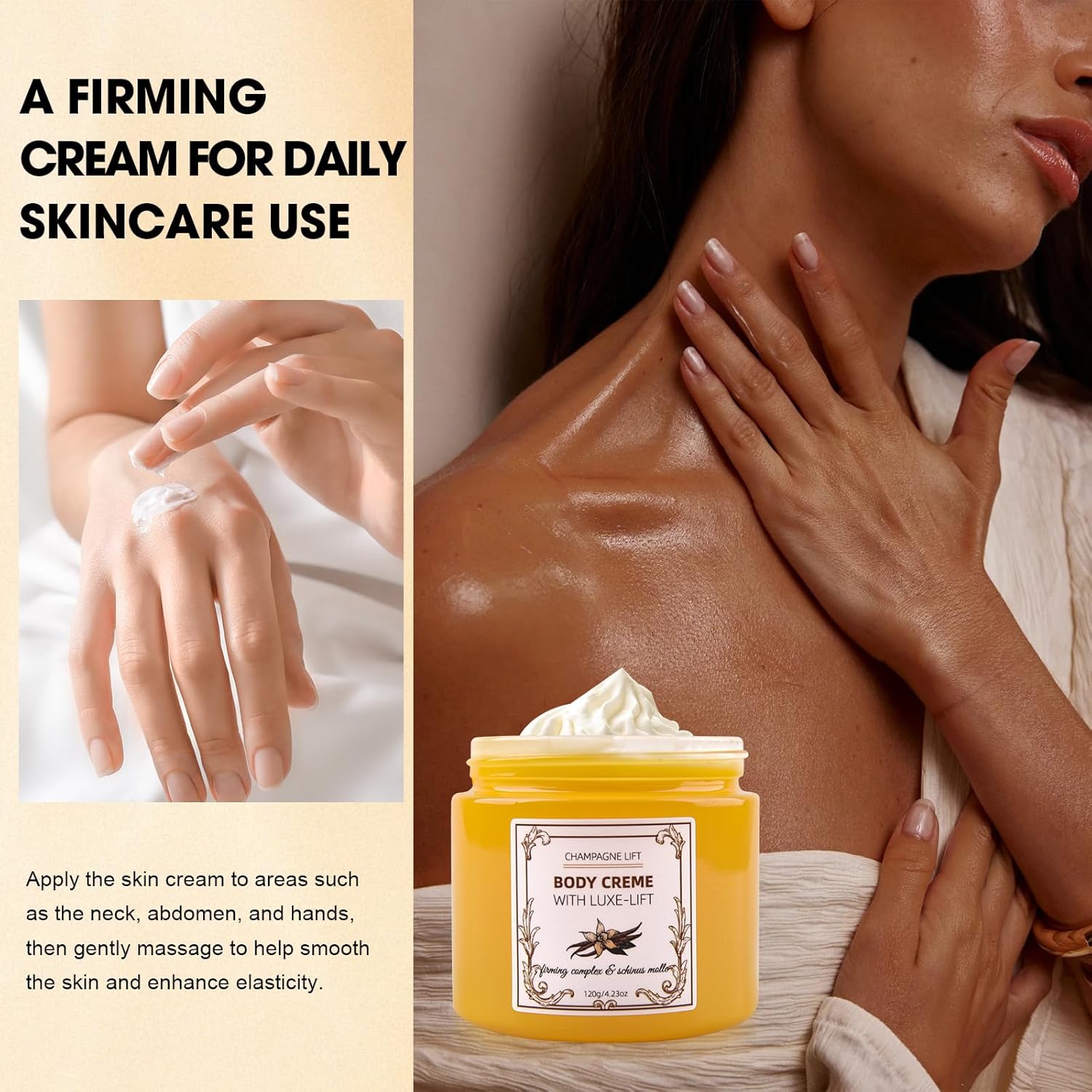 Champagne Body Cream, Champagne Lift Body Creme with Firming Complex & Pink Pepperslim, Deep Hydration & Smoothing Body Cream, Firms & Lifts Arms & Legs, Hydrates Dry Skin, Vanilla Scent - Image 6