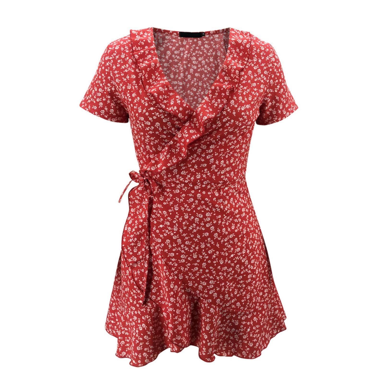 Abito Estivo A Portafoglio Con Fiori E Lacci, Scollo A V, Volant E Trapezio. Perfetto Per Vacanze E Feste. Taglia XL Disponibile In Nero. - 2