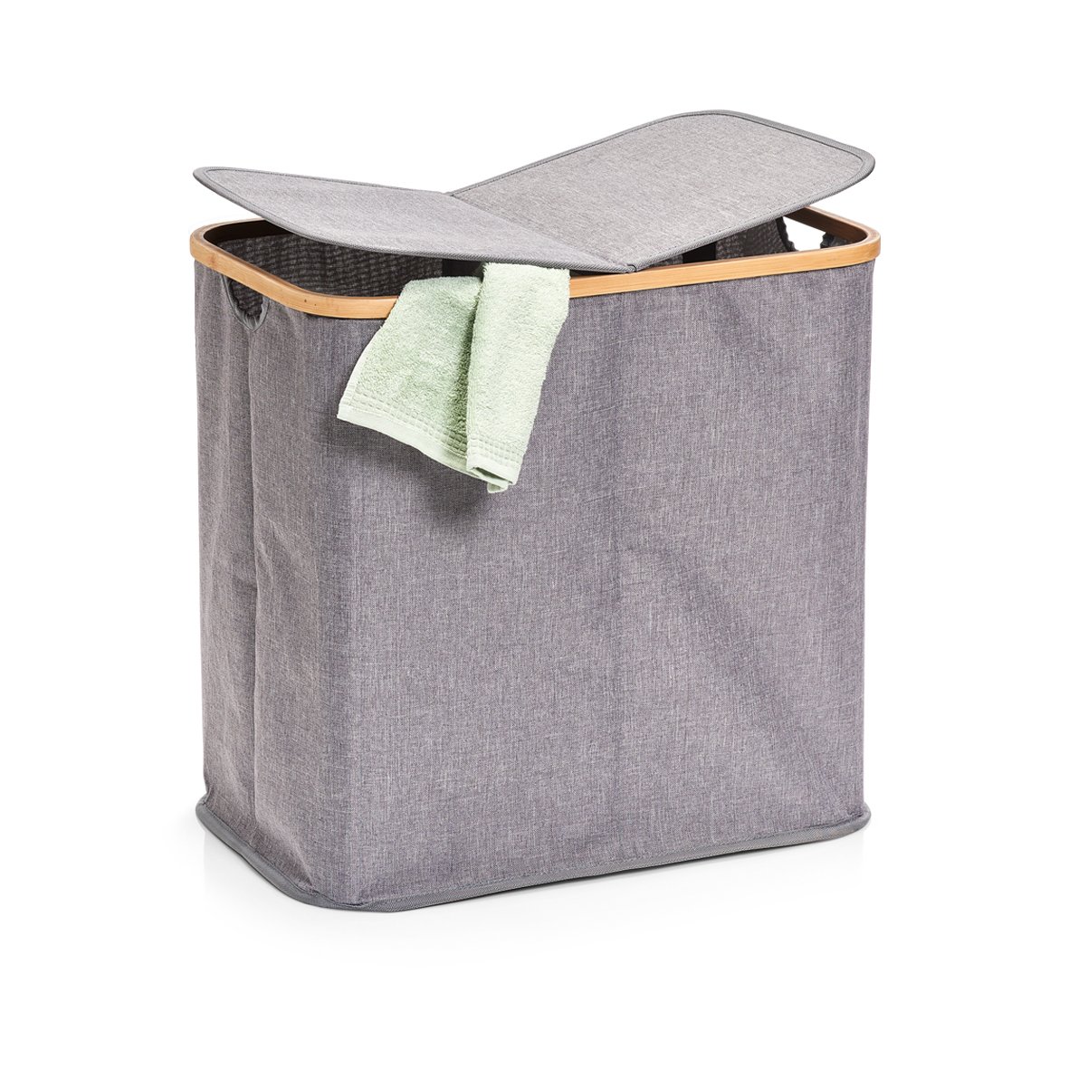 Cesto per la biancheria, in poliestere/bambù, colore: grigio, Grigio, 53,4 x 33 x 50 cm