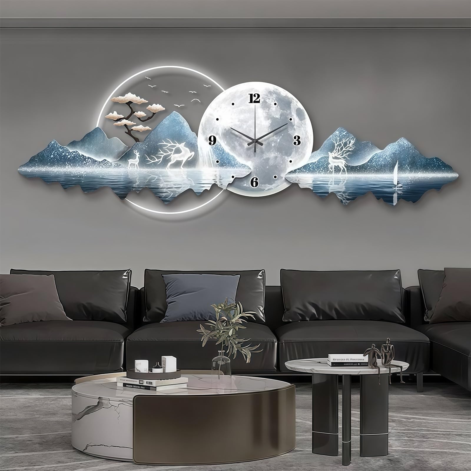 Orologio Da Parete Moderno Decorativo 3D Con LED, Movimento Silenzioso, Decorazione Murale Sospesa Con Alimentazione A Spina, Ideale Per Soggiorno, Camera Da Letto, Cucina E Ufficio