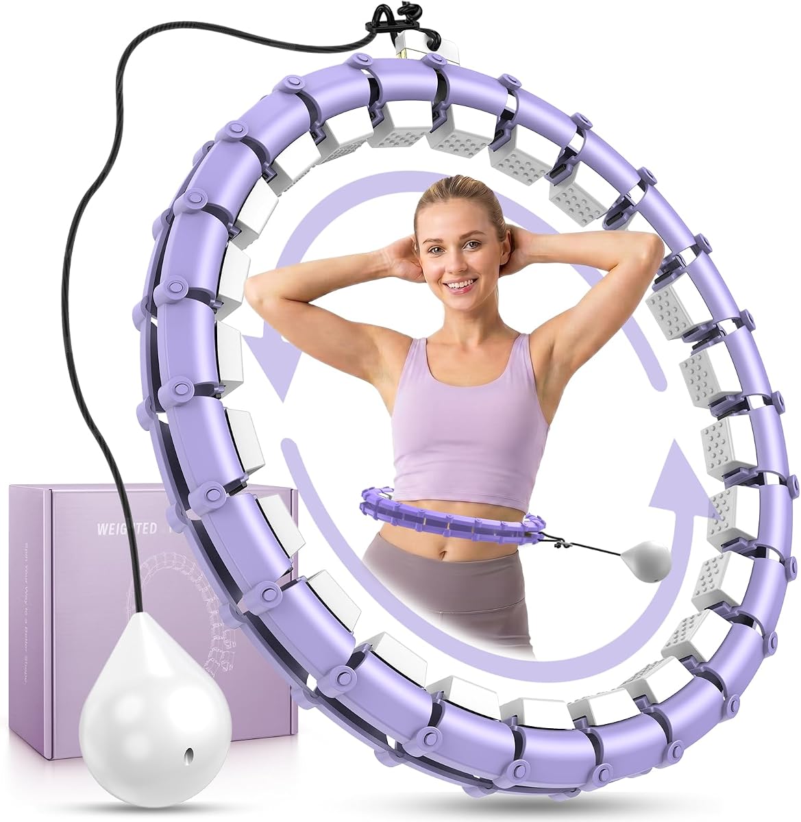 Weighted Fitness Hoop for Adults, 47 Inch Plus Size Adjustable Infinity Ring, 24 Detachable Links, Quiet Waist Exercise Hoop for Women Beginners, Core and Weight Loss Home Workout