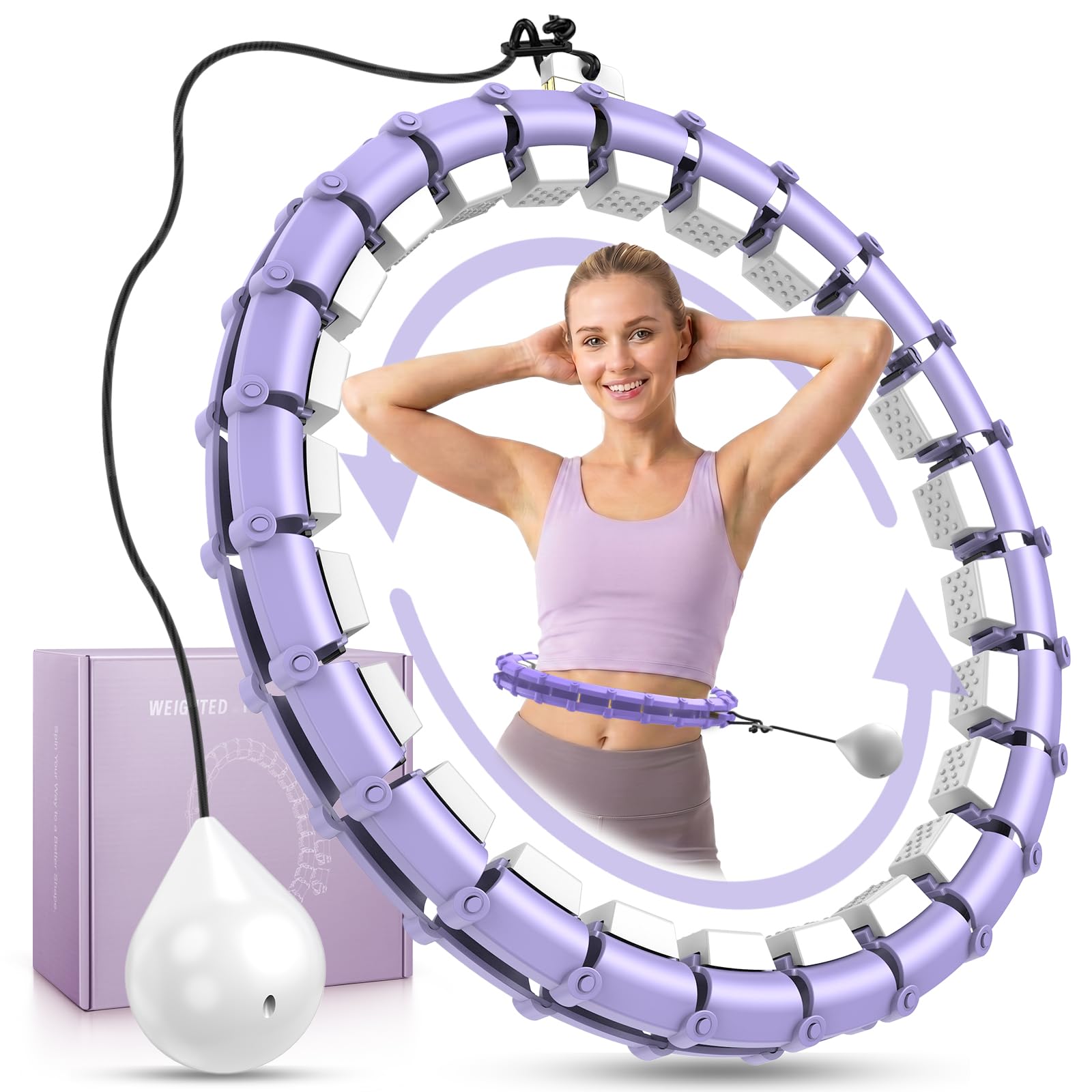 Loaded infinity hoop with 24 detachable silent knots, hula hoop, adult slimming, fit hoop, suitable for women and beginners, intelligently adjustable hoops