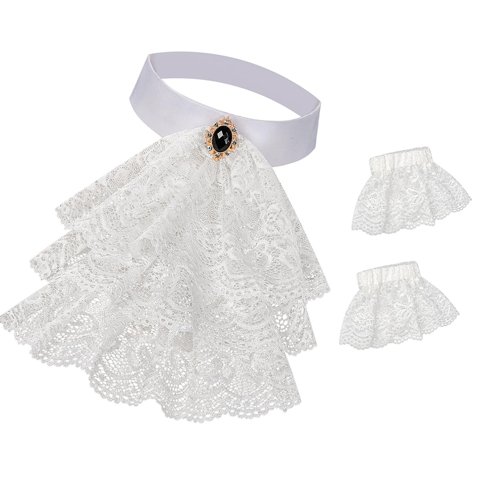 Yazhuq Victorian Lace Jabot and Cuffs Necktie Layered Collar Detachable Collar Punk Stage Party Costume Accessories