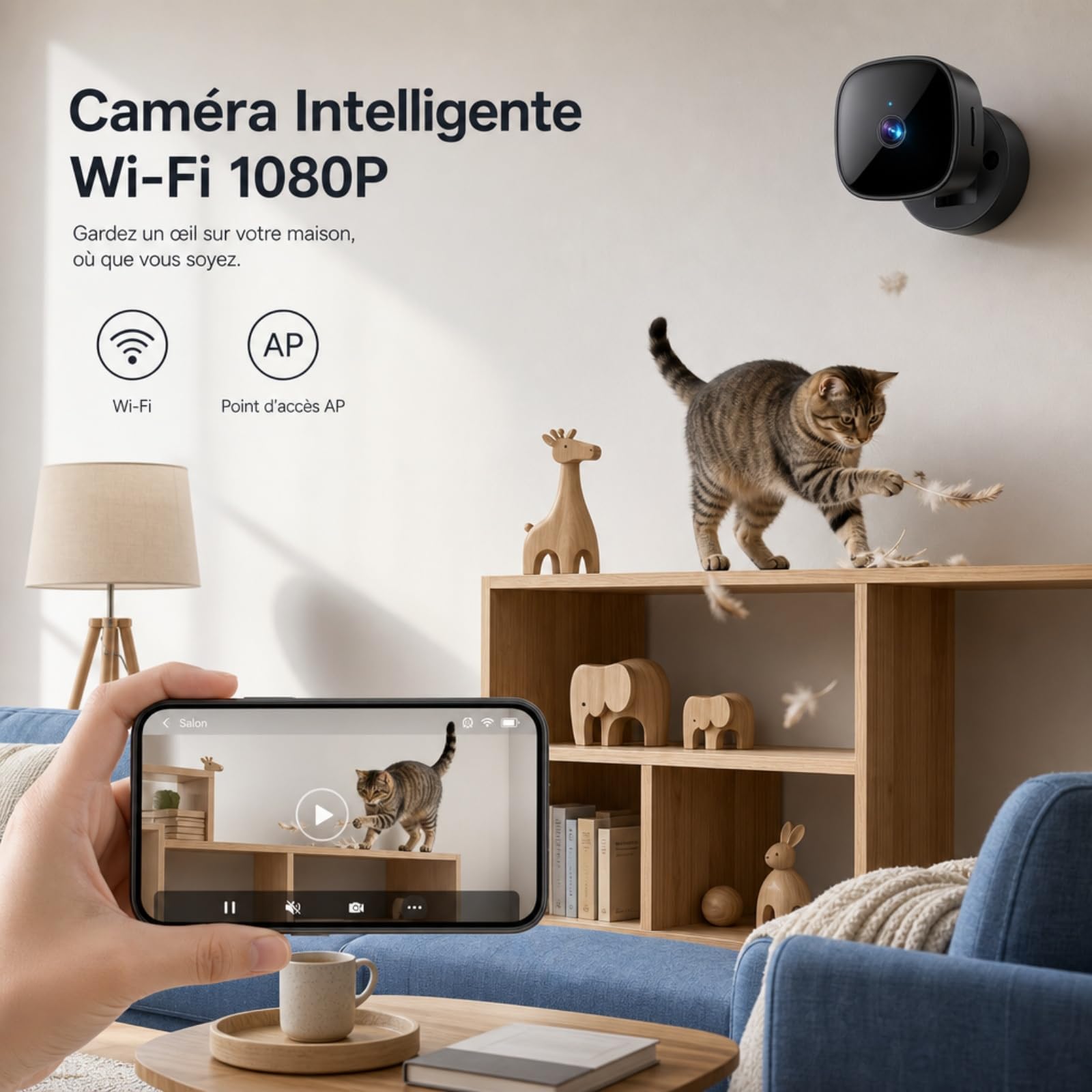 Générique Mini kamera bezpieczeństwa Wi-Fi, bezprzewodowy nadzór wewnętrzny 1080P