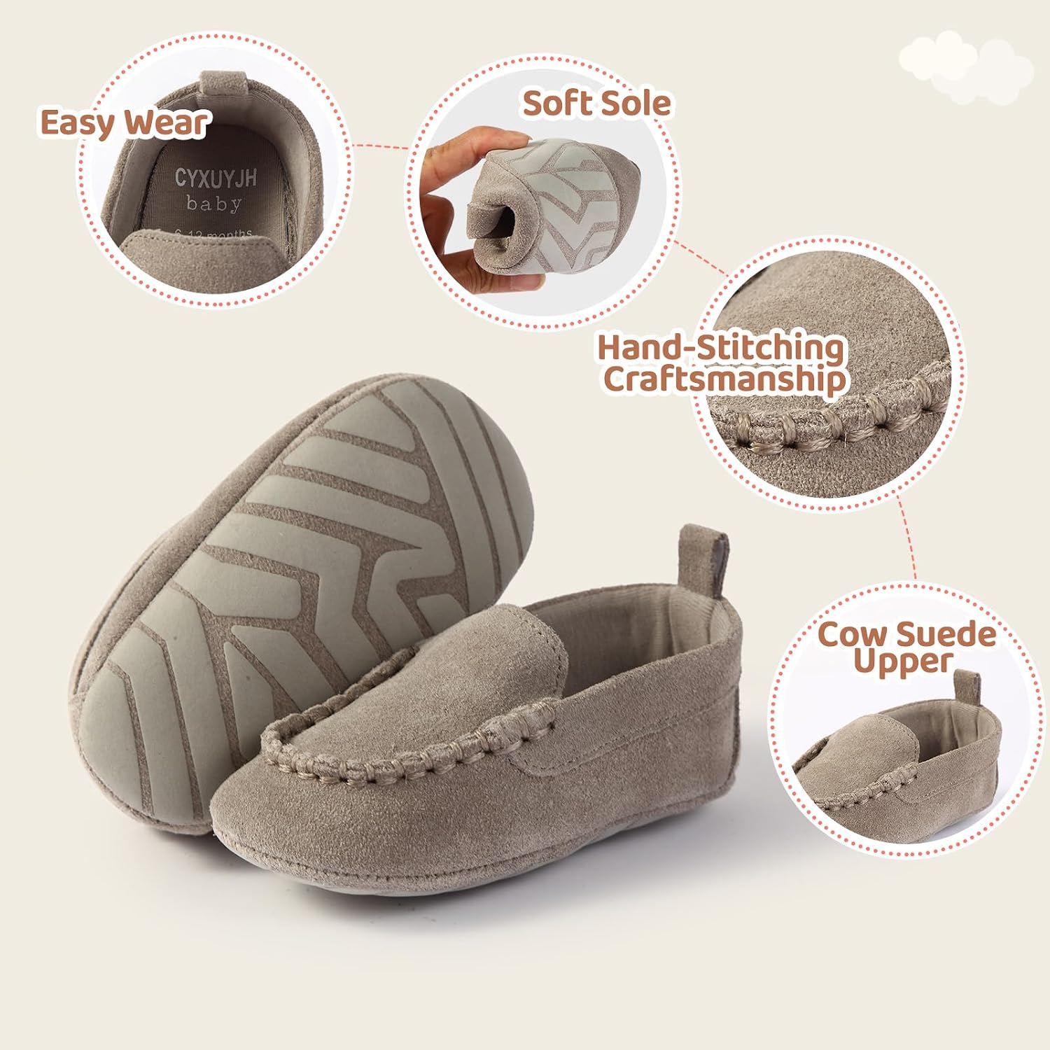 Soft Sole Baby Loafers Boys Girls Newborn Suede Leather Moccasins Infant Baby First Walking Dress Crib Shoes 3-18 Months