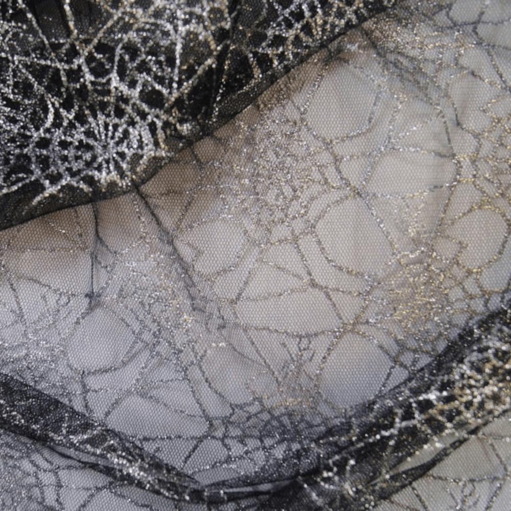 Spiderweb Net Lace Fabric Spider Halloween Cobweb Gothic Material 147cm Wide (Price Per Metre) (Silver)