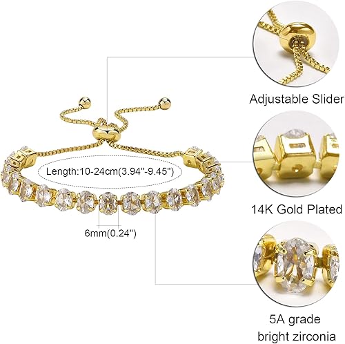 Miniatura 3 de Pulsera de tenis ajustable para mujer, circonita cúbica, pulsera nupcial de boda, pulsera delicada de plata y oro, regalo de joyería para novias