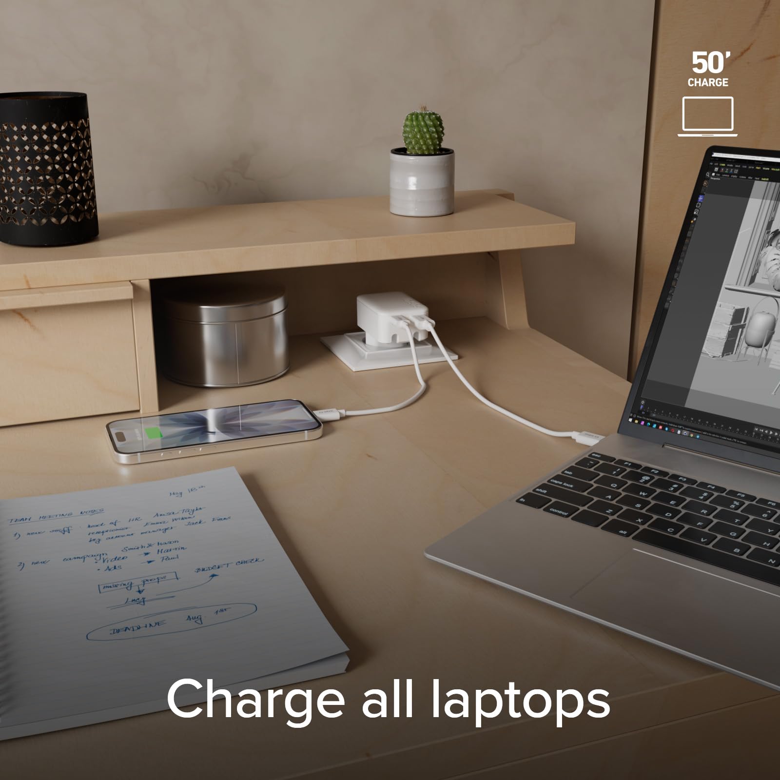 SBS Zasilacz Flexi 65W USB-C, GaN Technology, Power Delivery (PD 3.0 PPS) 65W, Szybkie ładowanie, ładowarka do iPhone, Android, Tabletu i PC, Smukły i Składany Design, Szary