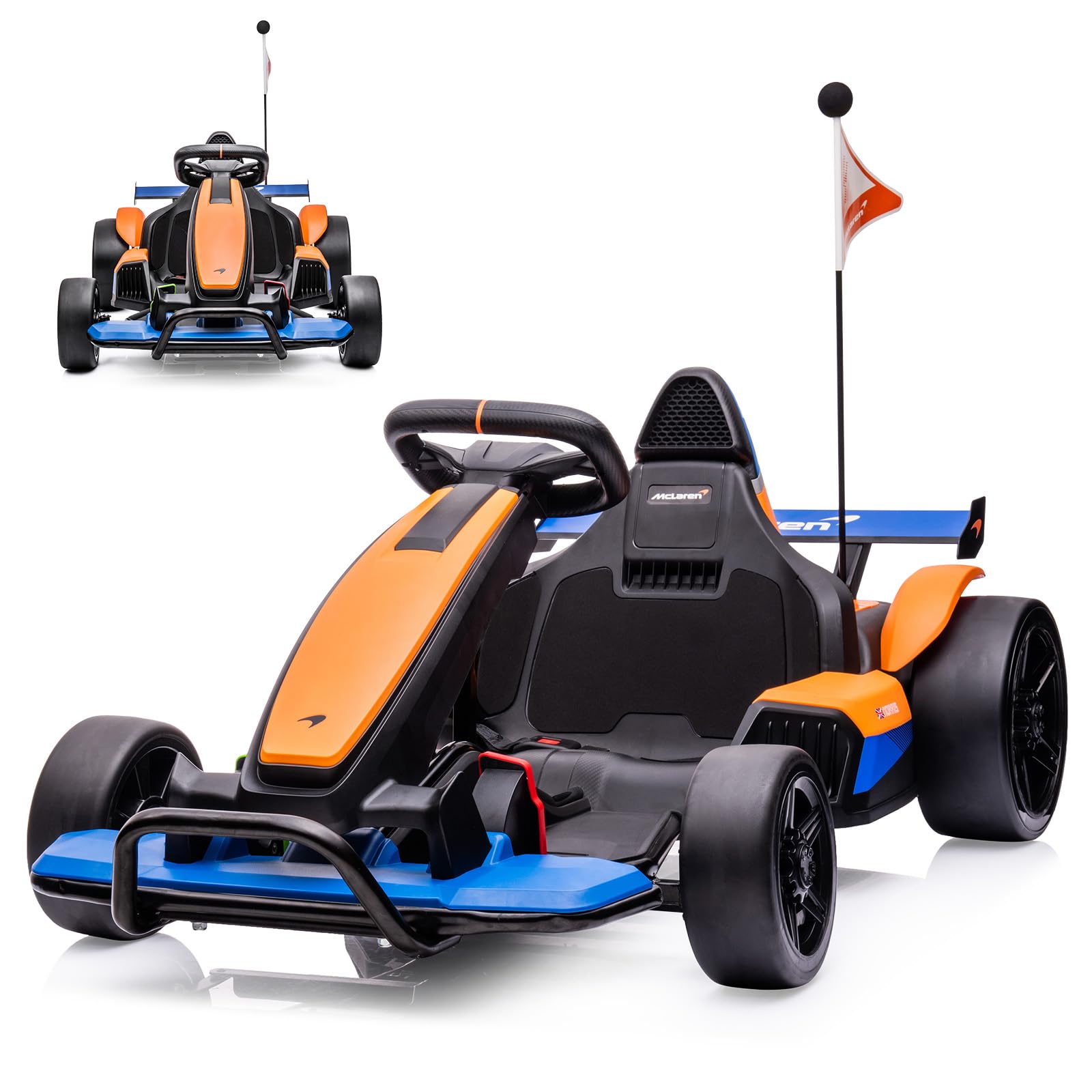 24V Electric Go Kart for Kids, Hetoy Licensed McLaren Drift Racing Go Kart w/Drift Race Pedal, 10AH Large Battery, 2×120W Powerful Motor, Damping System, Racing Flag, Kids Ride on Go Kart Toy Age 6-12