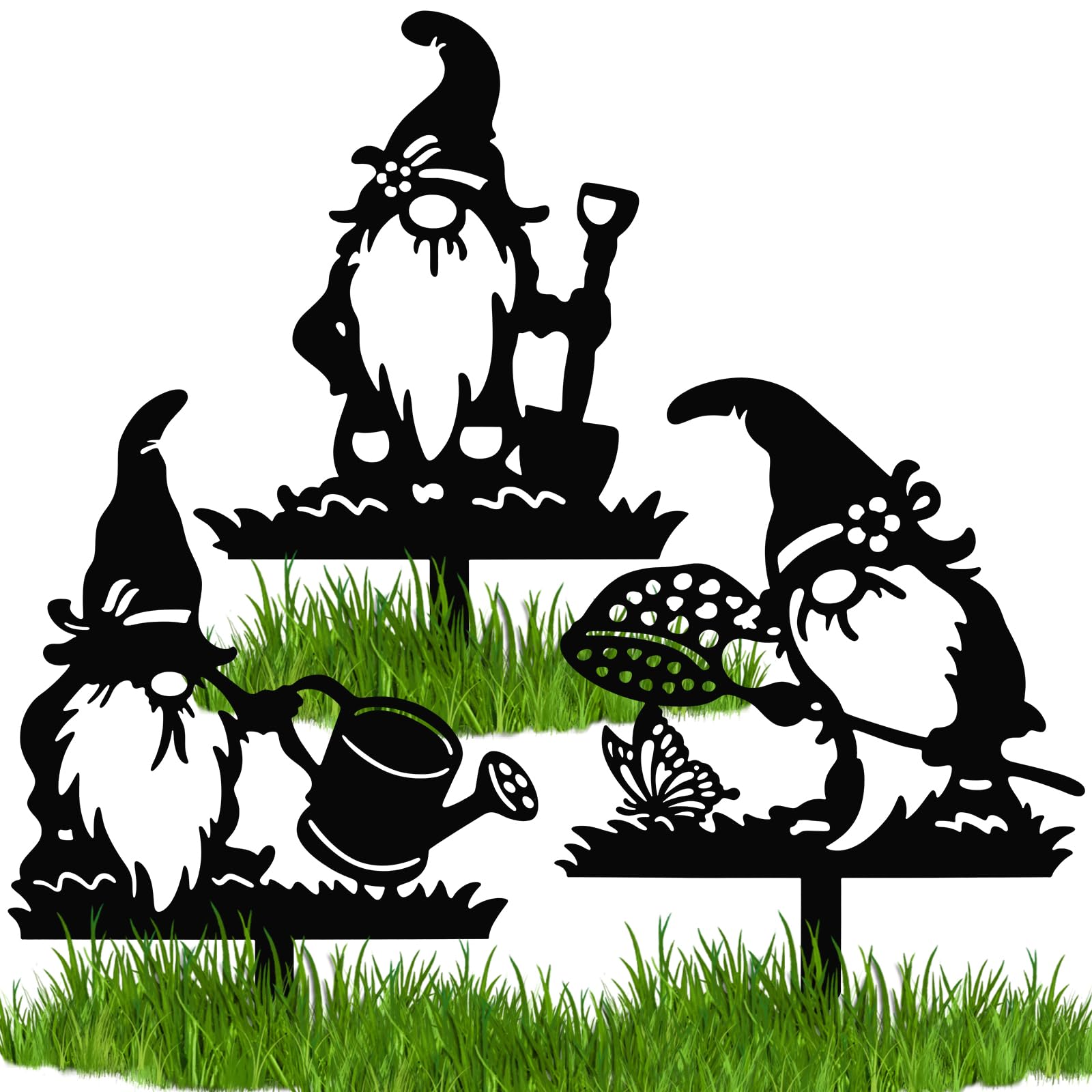 3Pcs Garden Gnome Stakes Metal Gnome Decoration Gnomes Yard Stakes Adorable Gnome Yard Ornament Stakes Garden Gnomes Outdoor for Holiday Garden Yard Lawn Patio