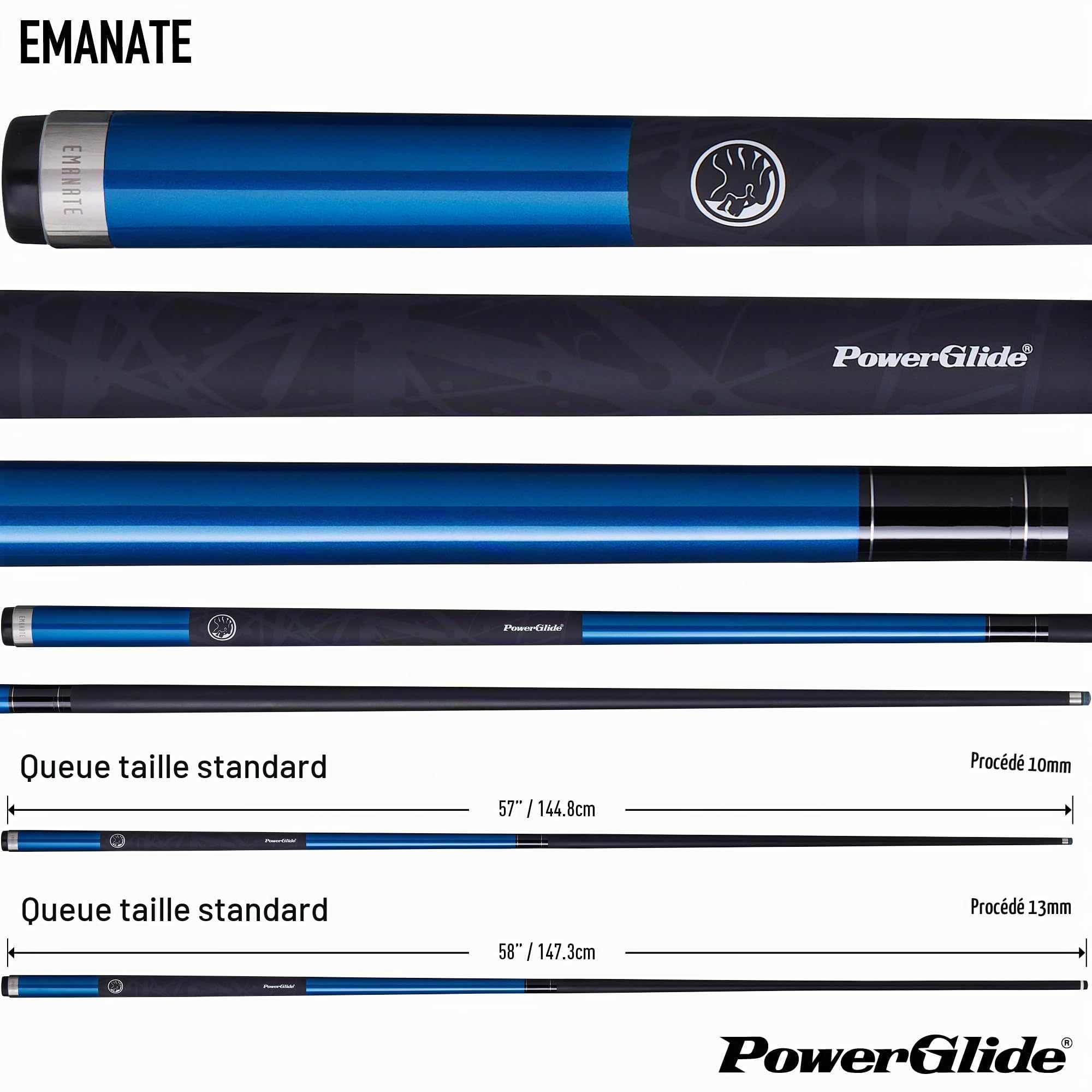 POWERGLIDE One Lot de 2 bâtons de Queue de Billard | Emanate | Fibre de Carbone et Fibre de Verre |