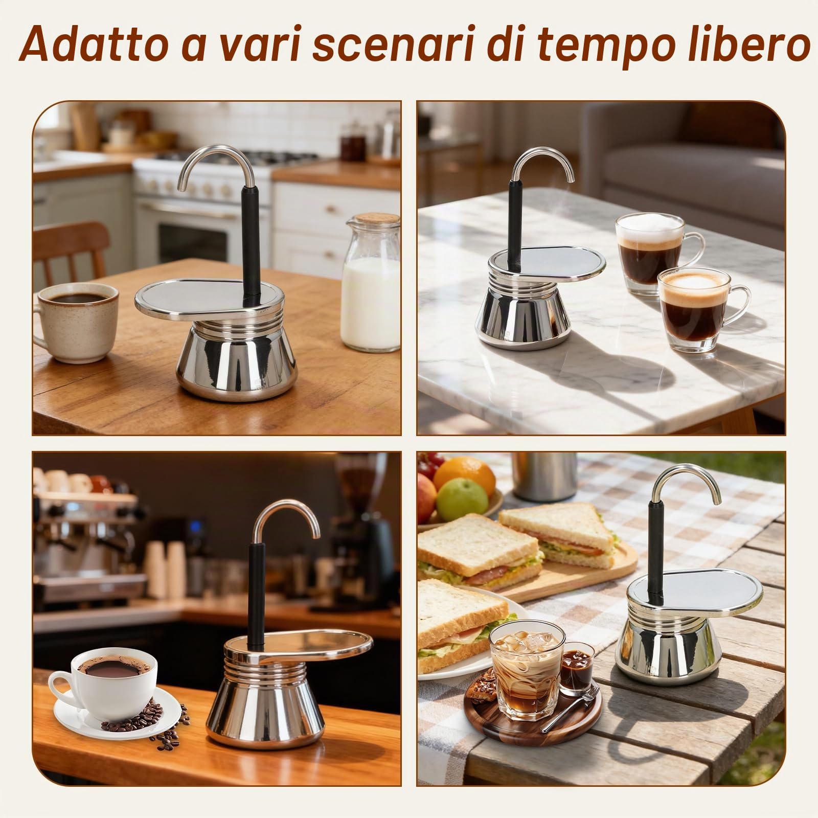 Buachois Moka con Beccuccio Singolo,Caffettiera Mocha,Piano Cottura per Espresso in Acciaio Inossidabile,Piano Cottura con Beccuccio in Stile Italiano con Tubo Singolo per Bar Cucina Domestica