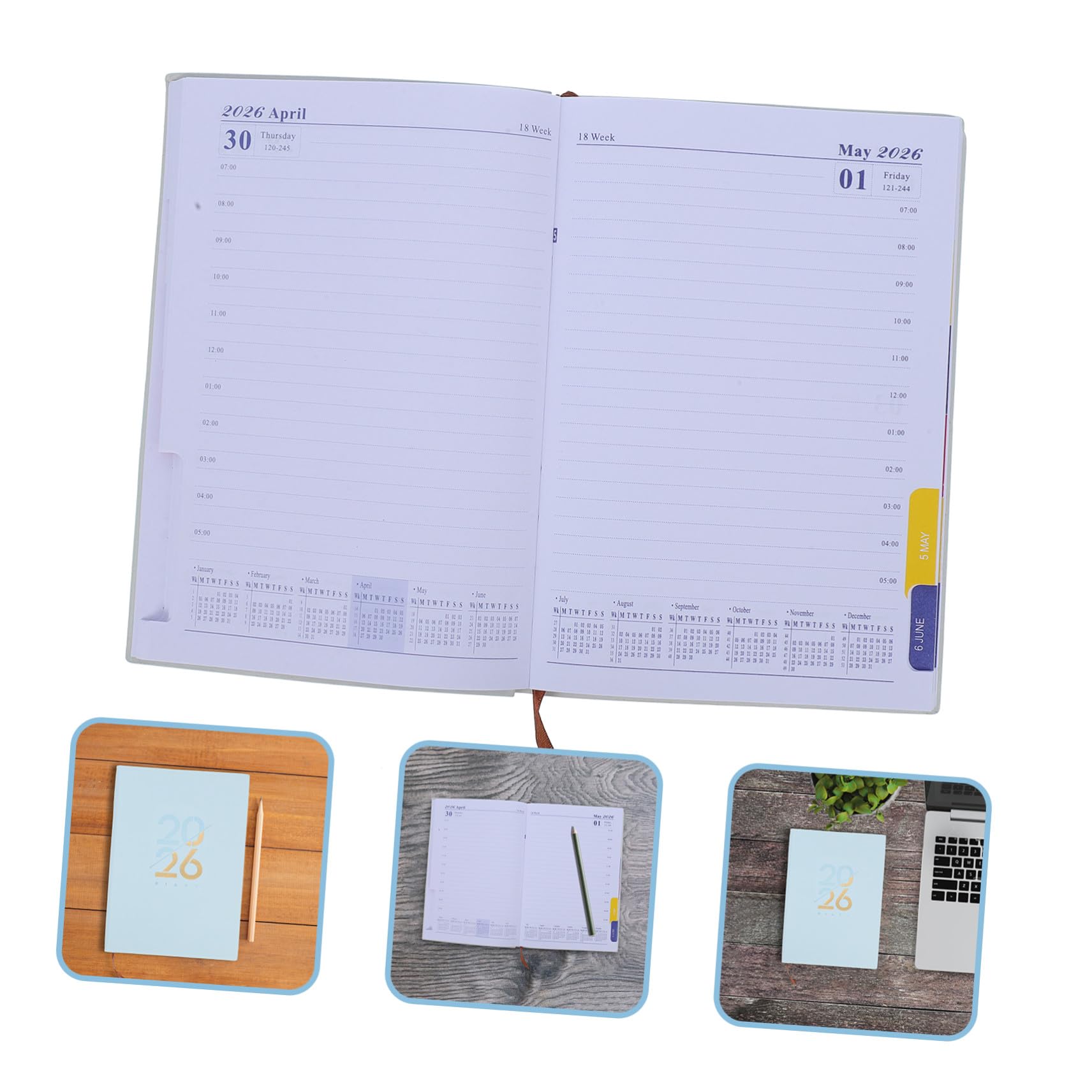 5 Stück Tagesplaner Softcover Business Planer Eleganter Daily Planner Journal mit Jahreskalender für Terminplanung und Aufgabenmanagement Handliches Englisches Layout für Büro und