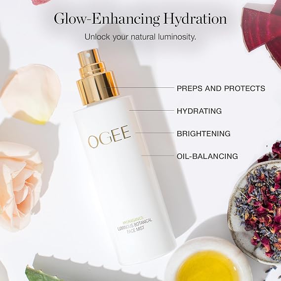 Ogee Rose Botanical Face Mist Hydrating Organic Vegan Facial Mist, 90ml | With Witch Hazel, Schizandra Berry & Sugar Beet - Hydrating, Brightening & Oil-Balancing