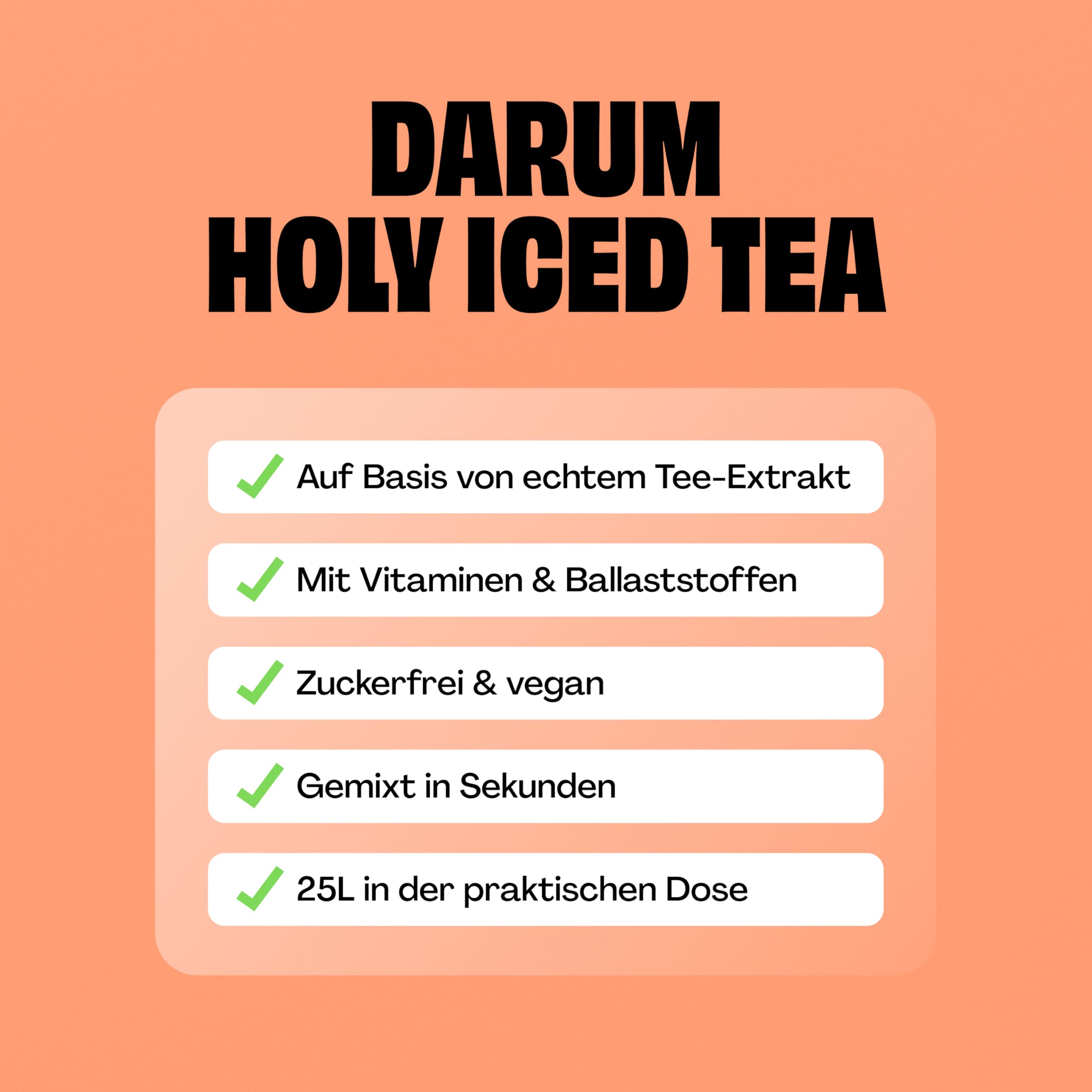 HOLY Iced Tea Pulver Peach x Black Tea – Zuckerfreier Eistee 50 Portionen Schwarztee Pulver Antioxidantien Relax Formel Vegan natürliche Fruchtaromen