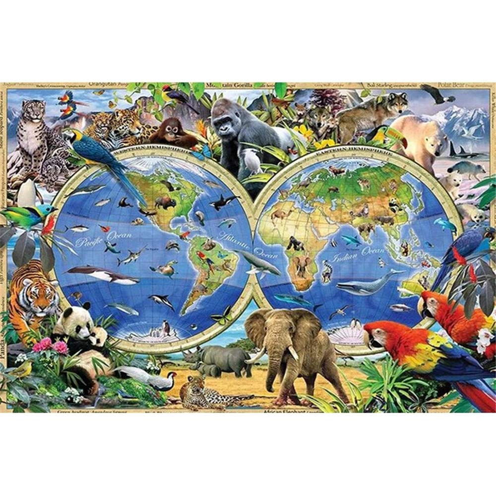 Yingxin34 3000 Piezas de Rompecabezas para Adultos y Adolescentes Mapa del Mundo y Animales Puzzle, Decoración Hogareña