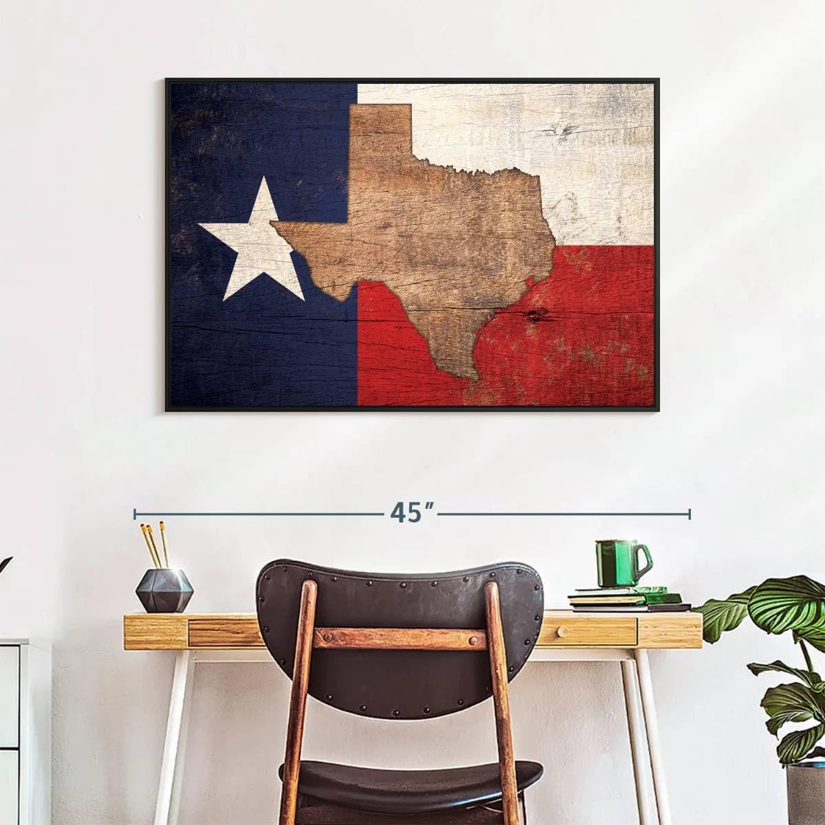ElephantStock State Map Over Texas Flag Wall Art - Horizontal Framed Canvas - 1-Piece Living Room Wall Decor - Digital Art Americana Canvas Print - Beige and Blue Wall Decor - 40" X 27"
