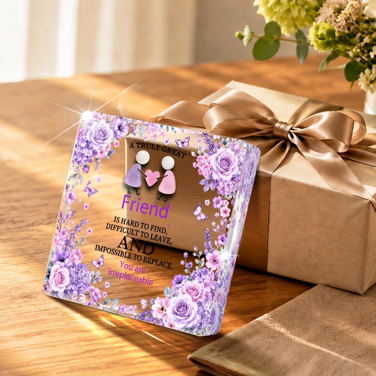 Purple Butterfly Square Acrylic Desk Decor, Friendship Gifts for Women, Bestie Birthday Gifts for Women, Friendship Keepsake for Female Friends, BFF Best Friend Office Desk Shelf Bedroom Decor image 3