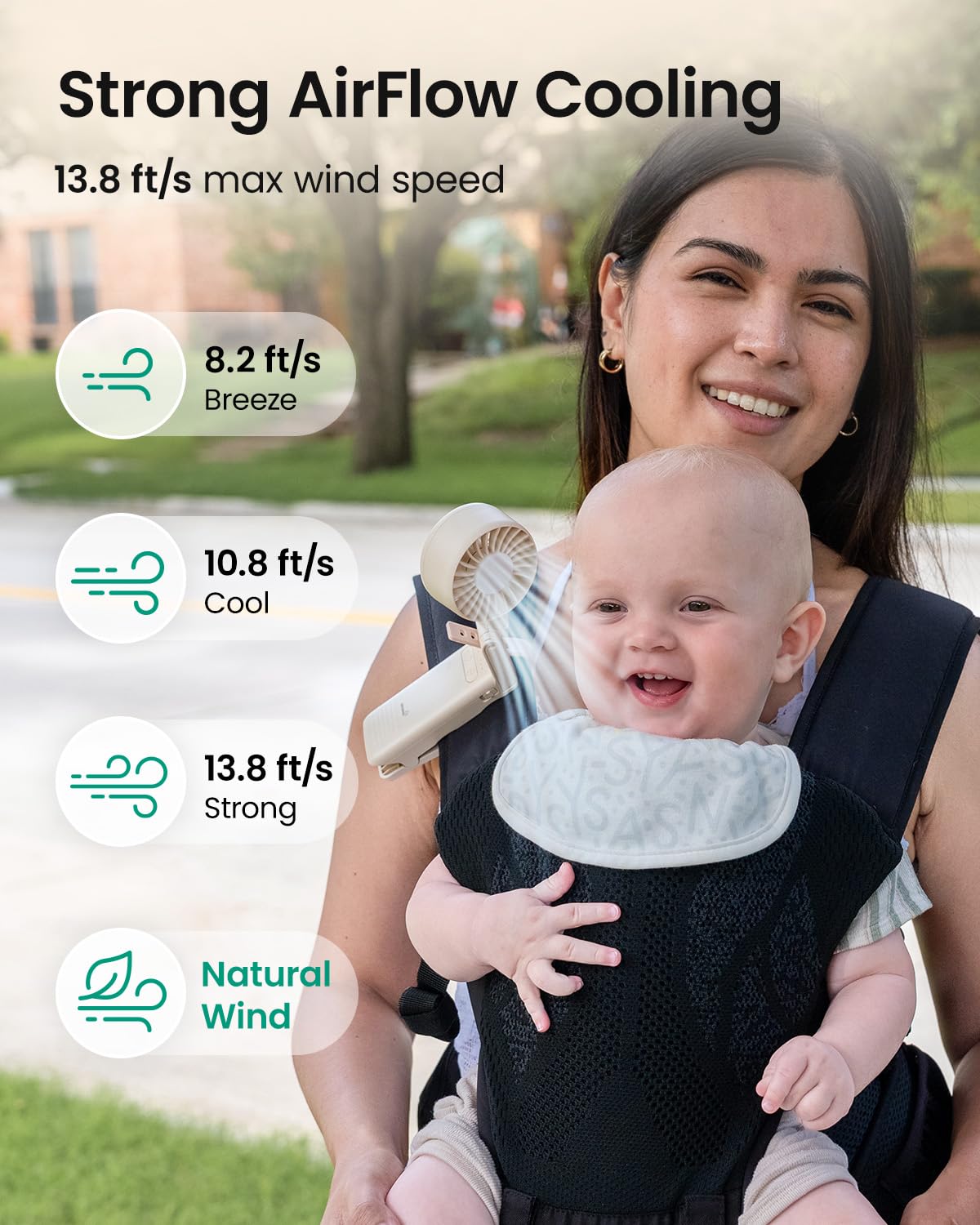 GROWNSY Ventilateur portable pour poussette | Ventilateur pliable à clipser pour bébé (kaki)