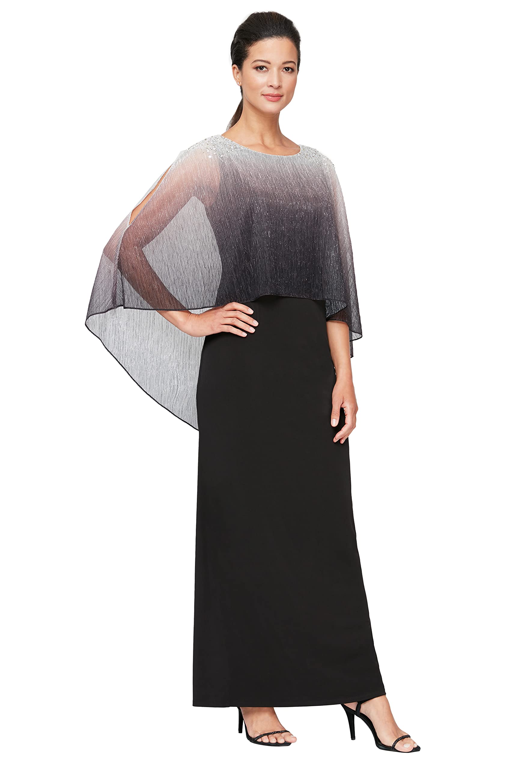 S.L. Fashions Women's Plus Size Long Cape Dress — Cold Shoulder Popover For Weddings & Special Occasions