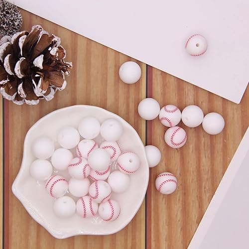 Miniatura 6 de KJMYYXGS Cuentas de silicona de béisbol para hacer llaveros, cuentas de silicona deportivas de 0.59 pulgadas a granel con borla para llavero