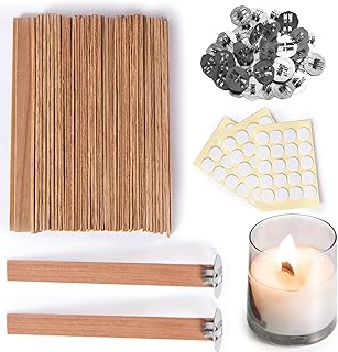 50Pcs Set Thicken Smokeless Cherry Wood Candle Wicks-Long Lasting Flame-Easily Burn,Natural Candle Cores with 304 Stainles...